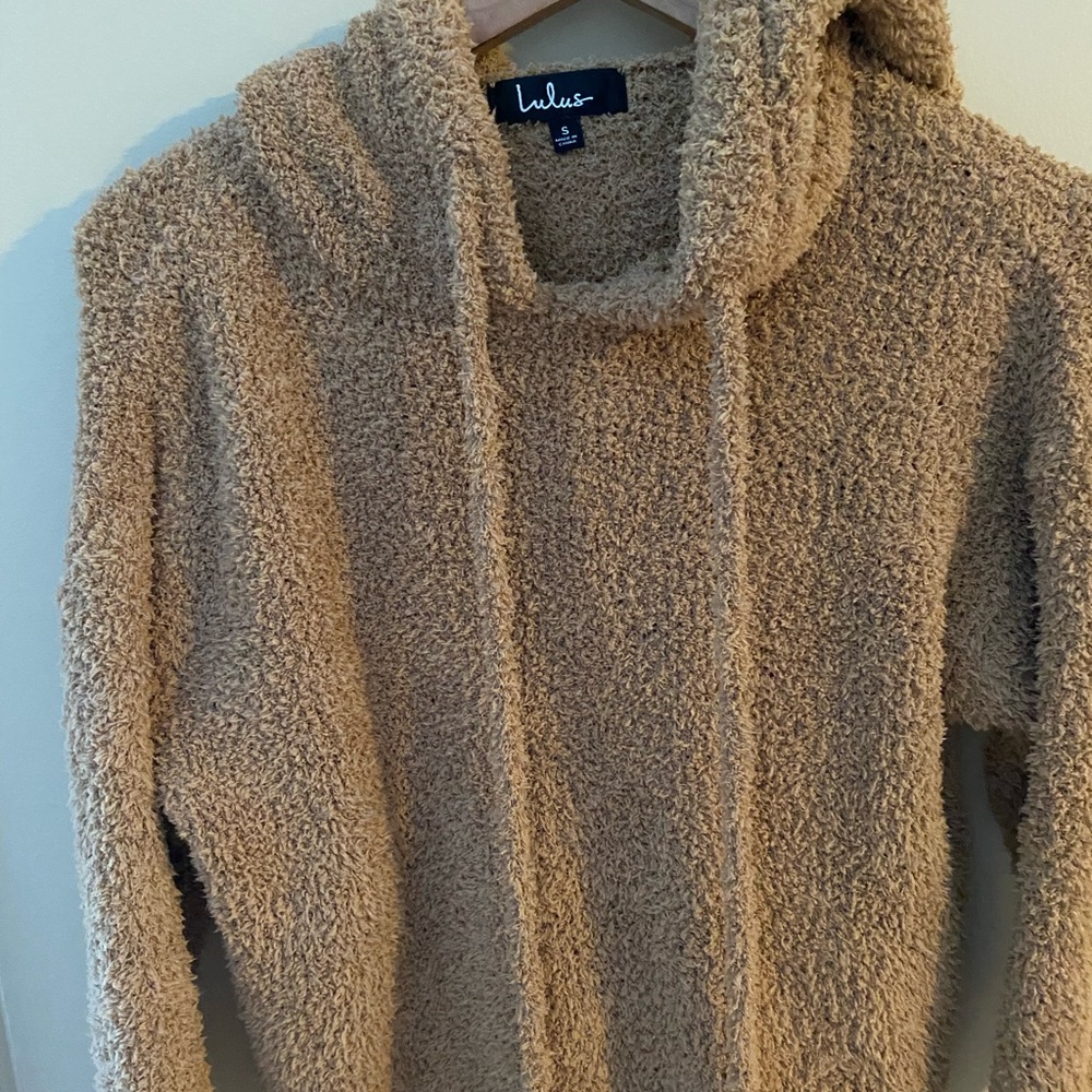 Lulus “Snuggle With Me Light Brown Fuzzy Drawstring Hoodie”